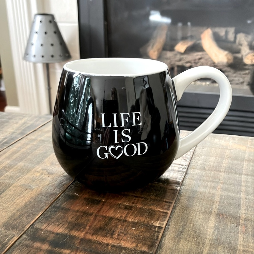 Life Is Good Coffee Mug with Love and Blue Flower